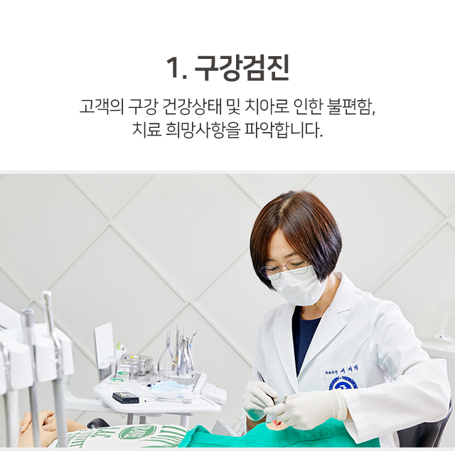 1단계-구강검진-고객의-구강-건강-상태-및-치아로-인한-불편함-치료-희망-사항을-파악합니다