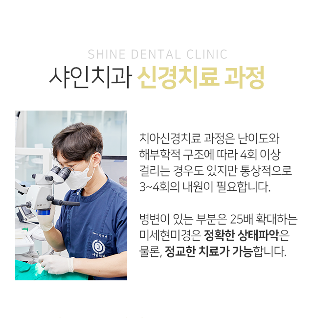 신경치료-과정-치아-신경치료-과정은-난이도와-해부학적-구조에-따라-4회-이상-걸리는-경우도-잇지만-통상적으로-3~4회의-내원이-필요합니다-병변이-있는-부분은-25배-확대하는-미세현미경으로-정확한-상태-파악은-물론-정교한-치료가-가능합니다